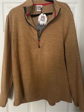 Avalanche Men’s Zip-Up Sweater in Camel Tan with Red Trim